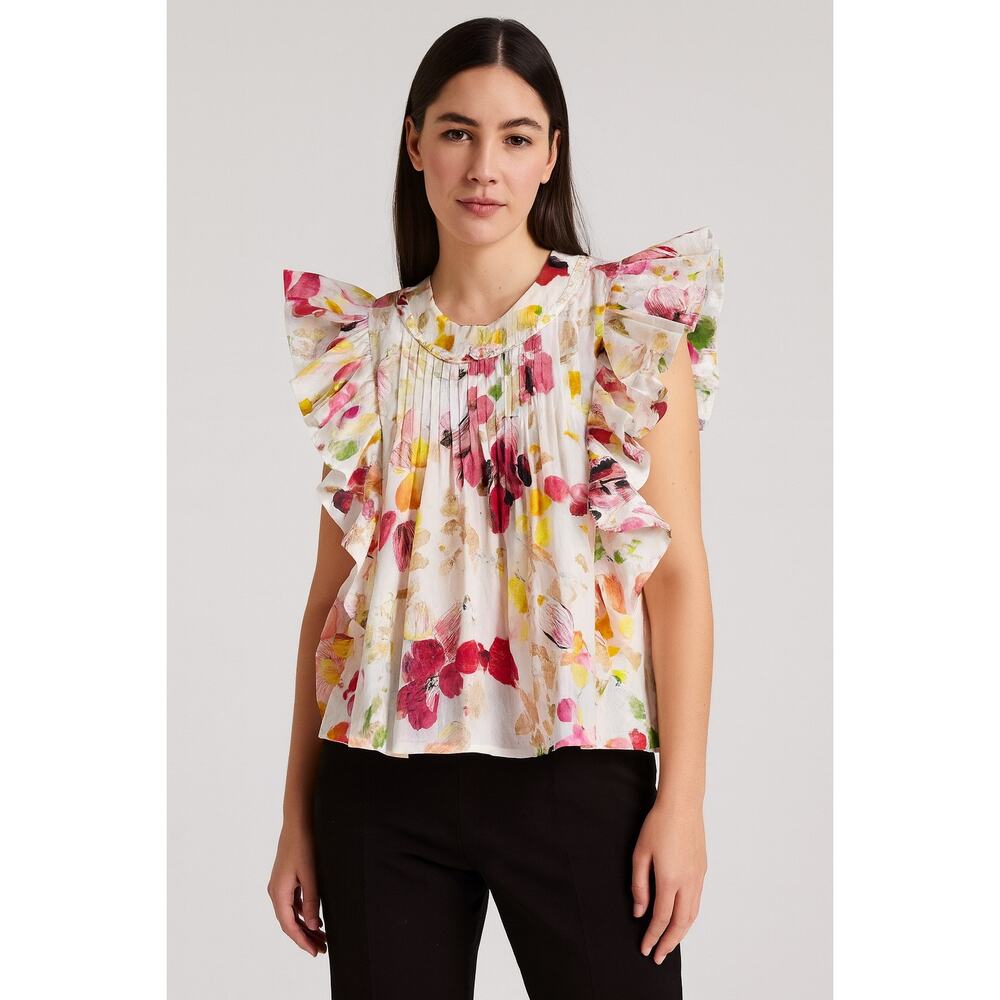 Fairhope Floral Ruffle Sleeve Blouse Medium NWT